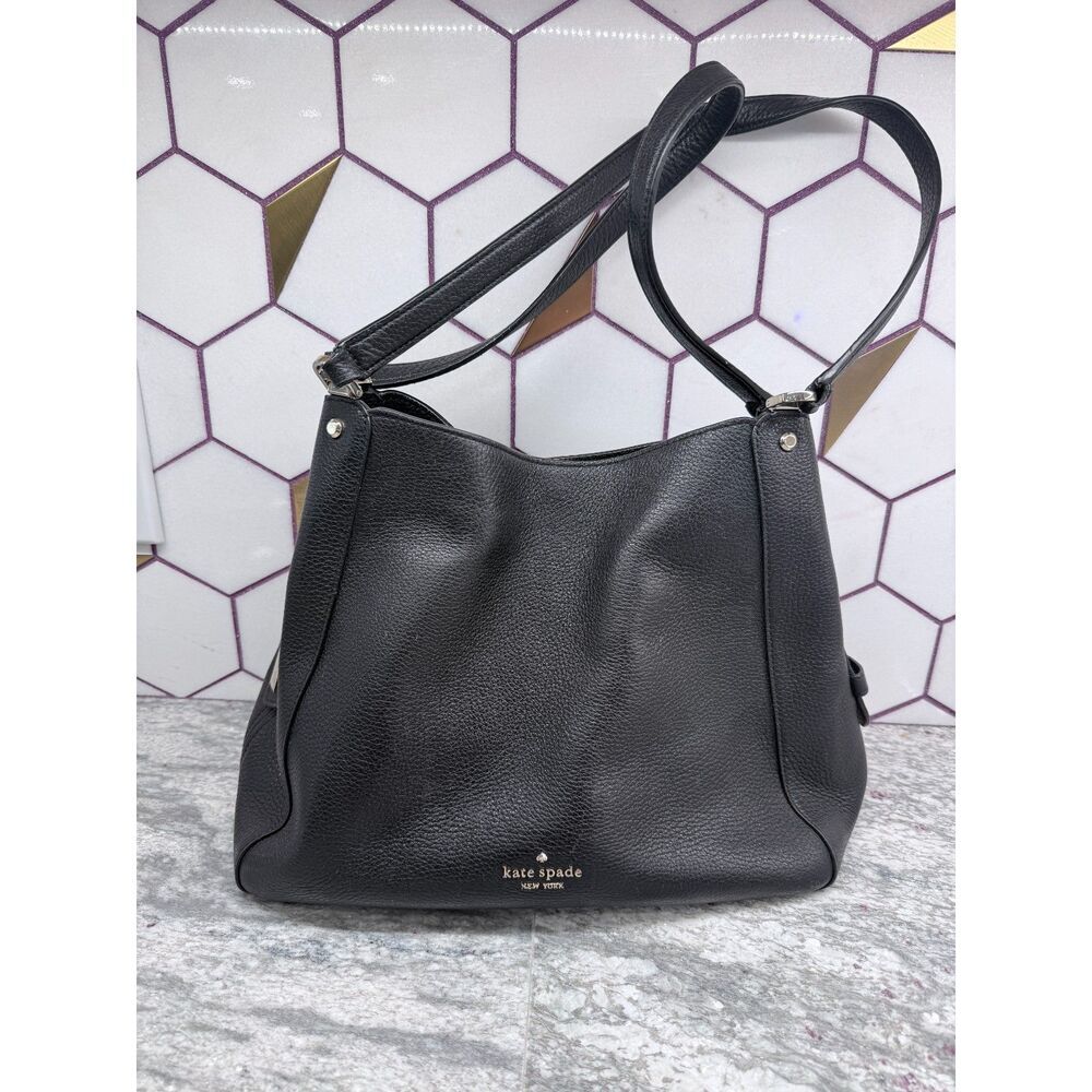 Kate Spade Leila Medium Triple Compartment Pebbled Leather Shoulder Bag - Black